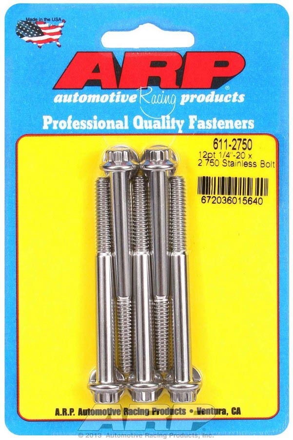 Auto Racing Products 611-2750 S/S Bolt Kit - 12pt. (5) 1/4-20 x 2.750 Auto Racing Products 611-2750