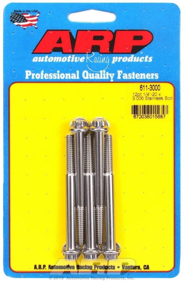Auto Racing Products 611-3000 S/S Bolt Kit - 12pt. (5) 1/4-20 x 3.000 Auto Racing Products 611-3000