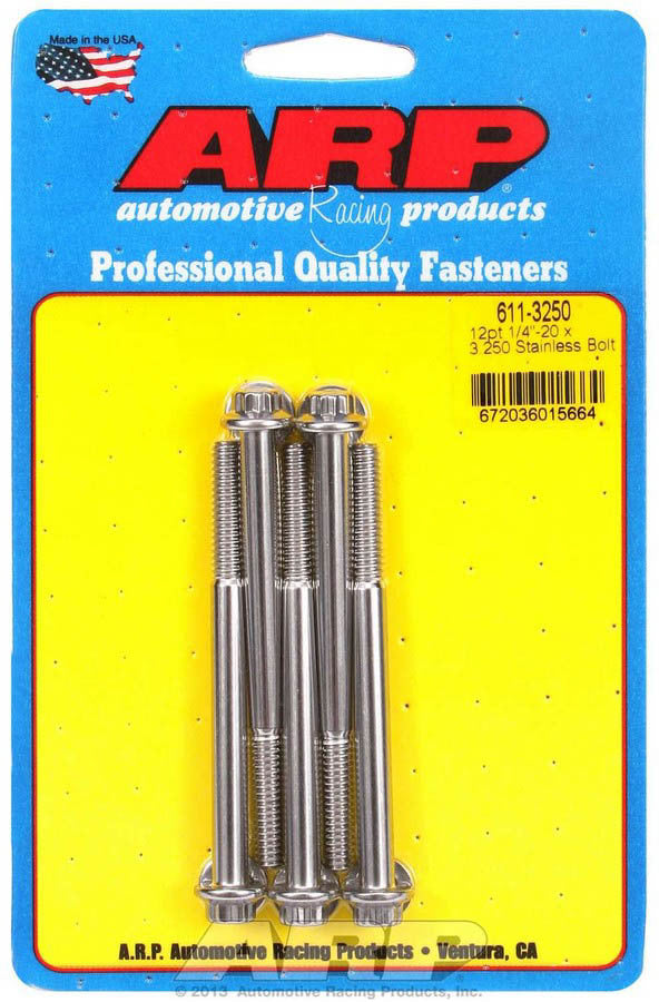 Auto Racing Products 611-3250 S/S Bolt Kit - 12pt. (5) 1/4-20 x 3.250 Auto Racing Products 611-3250