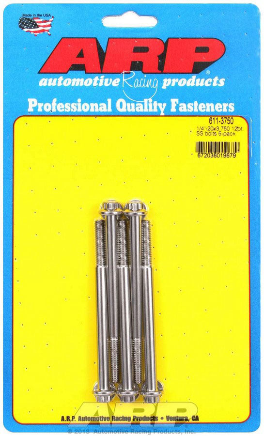 Auto Racing Products 611-3750 S/S Bolt Kit - 12pt. (5) 1/4-20 x 3.750 Auto Racing Products 611-3750
