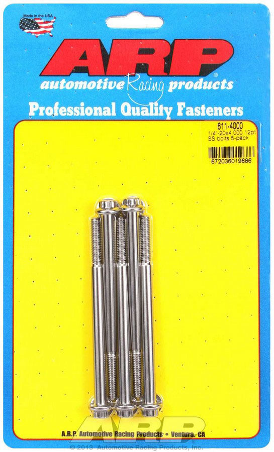 Auto Racing Products 611-4000 S/S Bolt Kit - 12pt. (5) 1/4-20 x 4.000 Auto Racing Products 611-4000
