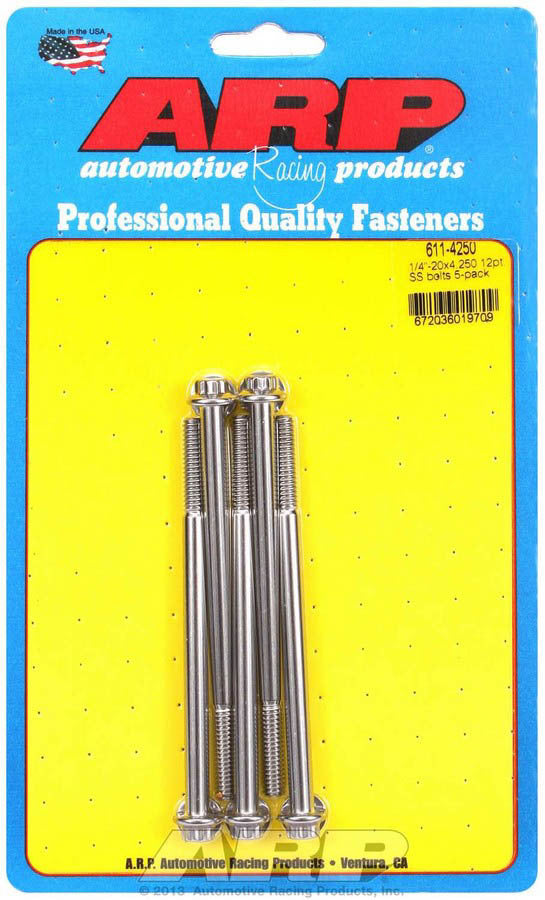 Auto Racing Products 611-4250 S/S Bolt Kit - 12pt. (5) 1/4-20 x 4.250 Auto Racing Products 611-4250