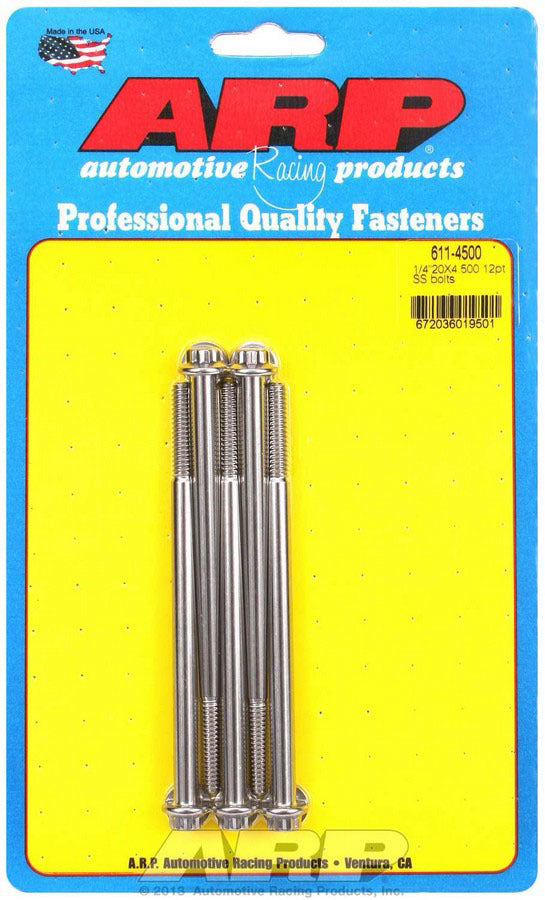 Auto Racing Products 611-4500 S/S Bolt Kit - 12pt. (5) 1/4-20 x 4.500 Auto Racing Products 611-4500