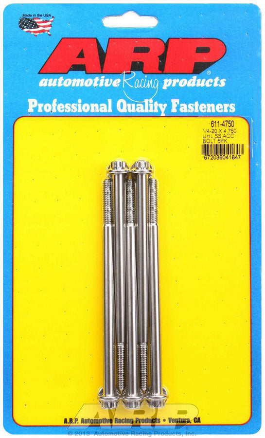 Auto Racing Products 611-4750 S/S Bolt Kit - 12pt. (5) 1/4-20 x 4.750 Auto Racing Products 611-4750