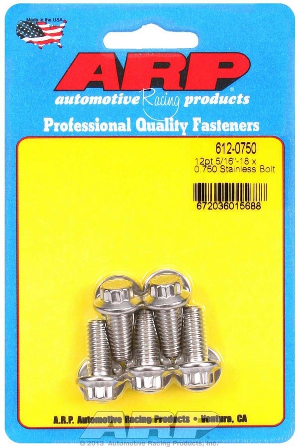 Auto Racing Products 612-0750 S/S Bolt Kit - 12pt. (5) 5/16-18 x .750 Auto Racing Products 612-0750