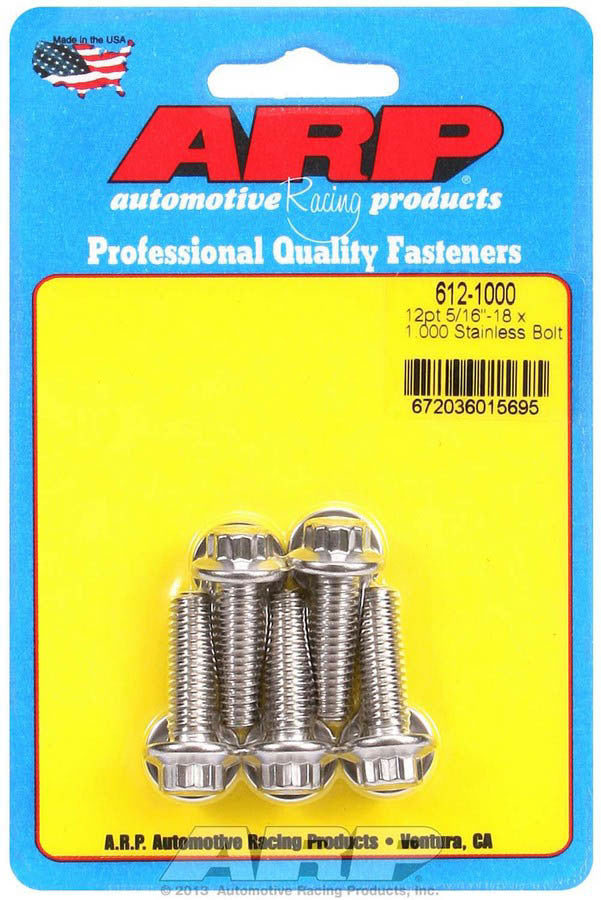 Auto Racing Products 612-1000 S/S Bolt Kit - 12pt. (5) 5/16-18 x 1.000 Auto Racing Products 612-1000