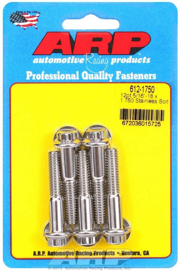 Auto Racing Products 612-1750 S/S Bolt Kit - 12pt. (5) 5/16-18 x 1.750 Auto Racing Products 612-1750