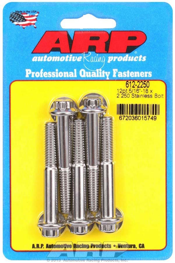 Auto Racing Products 612-2250 S/S Bolt Kit - 12pt. (5) 5/16-18 x 2.250 Auto Racing Products 612-2250
