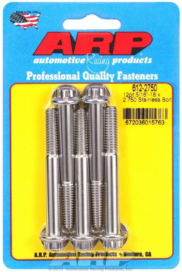 Auto Racing Products 612-2750 S/S Bolt Kit - 12pt. (5) 5/16-18 x 2.750 Auto Racing Products 612-2750