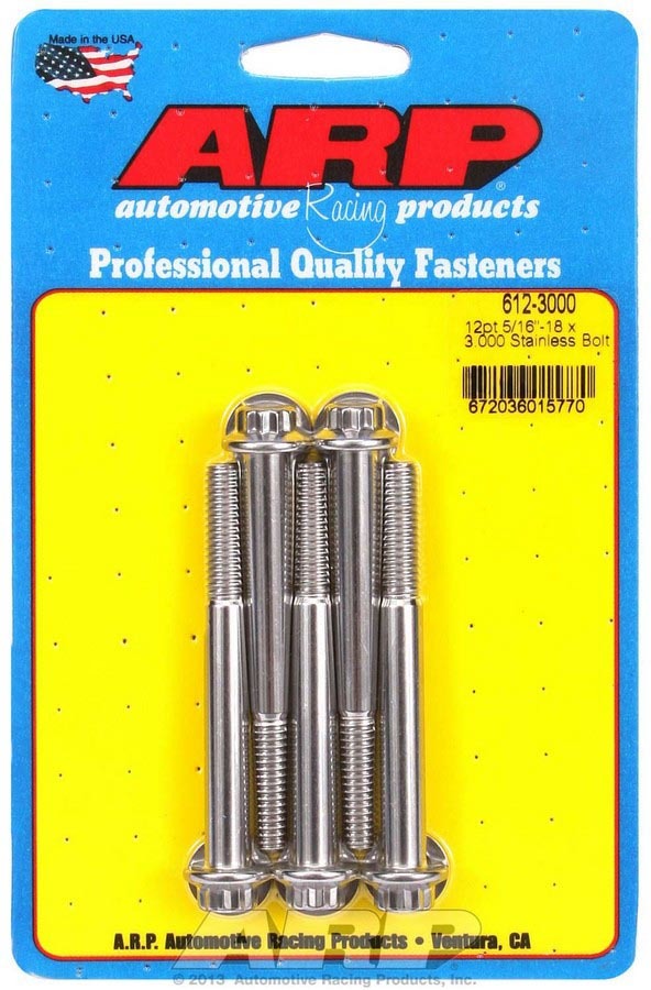 Auto Racing Products 612-3000 S/S Bolt Kit - 12pt. (5) 5/16-18 x 3.000 Auto Racing Products 612-3000