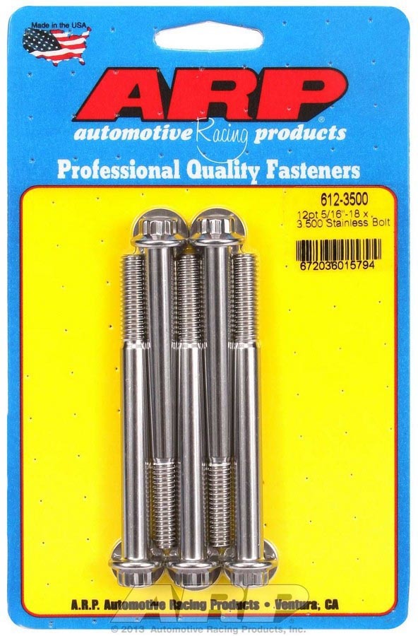 Auto Racing Products 612-3500 S/S Bolt Kit - 12pt. (5) 5/16-18 x 3.500 Auto Racing Products 612-3500