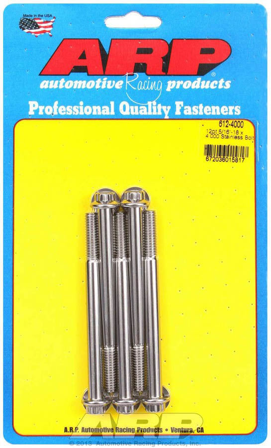 Auto Racing Products 612-4000 S/S Bolt Kit - 12pt. (5) 5/16-18 x 4.000 Auto Racing Products 612-4000