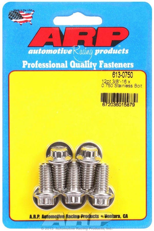 Auto Racing Products 613-0750 S/S Bolt Kit - 12pt. (5) 3/8-16 x .750 Auto Racing Products 613-0750