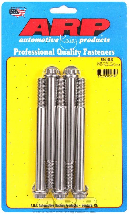 Auto Racing Products 614-5000 S/S Bolt Kit - 12pt. (5) 7/16-24 x 5.000 Auto Racing Products 614-5000