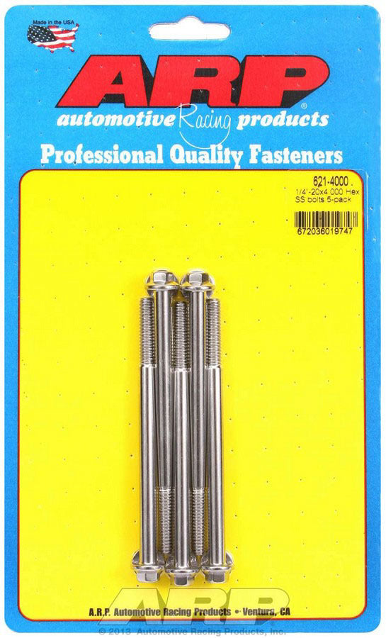 Auto Racing Products 621-4000 S/S Bolt Kit - 6pt. (5) 1/4-20 x 4.000 Auto Racing Products 621-4000