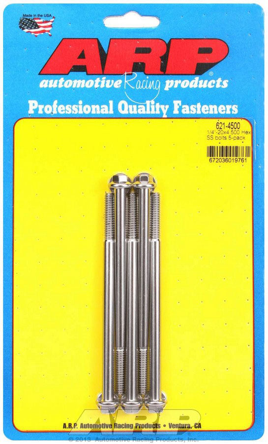 Auto Racing Products 621-4500 S/S Bolt Kit - 6pt. (5) 1/4-20 x 4.500 Auto Racing Products 621-4500
