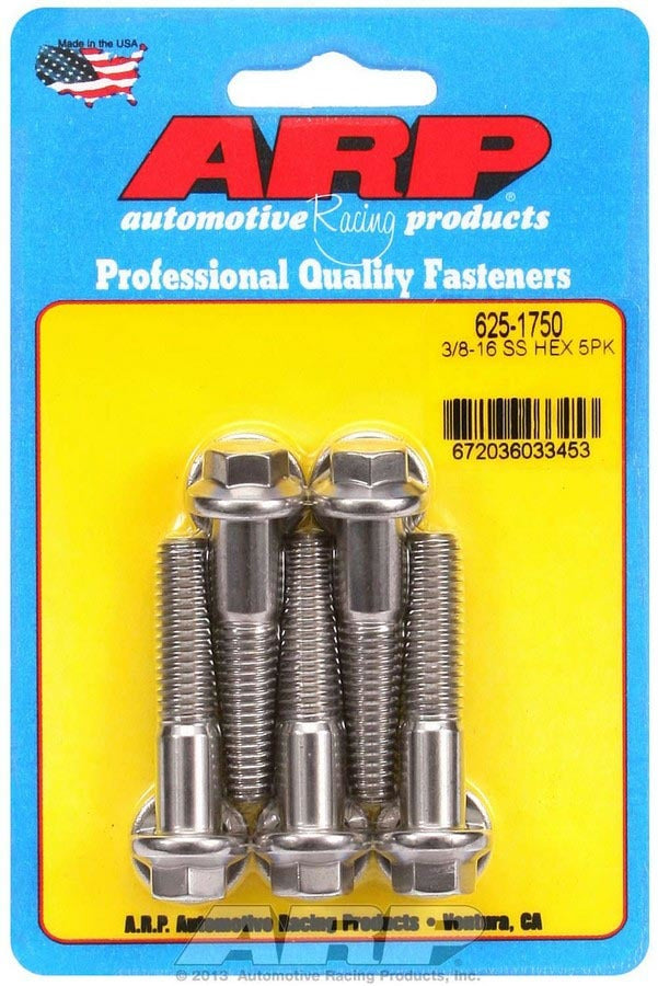 Auto Racing Products 625-1750 S/S Bolt Kit - 6pt. (5) 3/8-16 x 1.750 Auto Racing Products 625-1750
