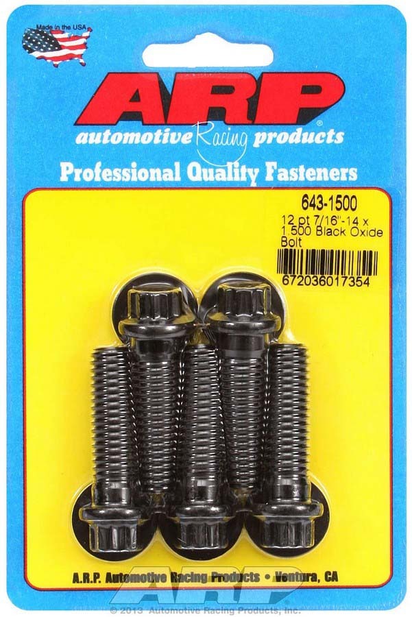 Auto Racing Products 643-1500 7/16-14 x 1.500 12pt Bolt Kit (5) Black Oxide Auto Racing Products 643-1500
