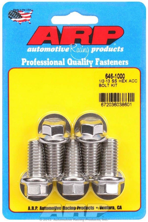 Auto Racing Products 646-1000 1/2-13 x 1.000 6pt SS Bolt Kit 5pk Auto Racing Products 646-1000