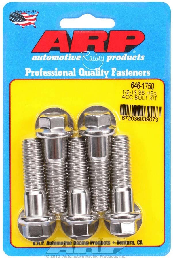 Auto Racing Products 646-1750 S/S Bolt Kit - 6pt. (5) 1/2-13 X 1.750 Auto Racing Products 646-1750