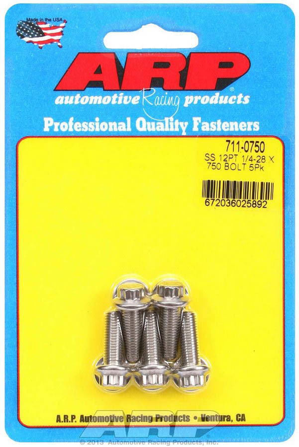 Auto Racing Products 711-0750 S/S Bolt Kit - 12pt. (5) 1/4-28 x .750 Auto Racing Products 711-0750