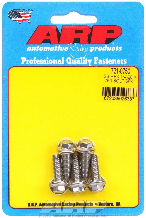 Auto Racing Products 721-0750 Bolt Kit - SS 6pt 5pk 1/4-28 x .750 Auto Racing Products 721-0750