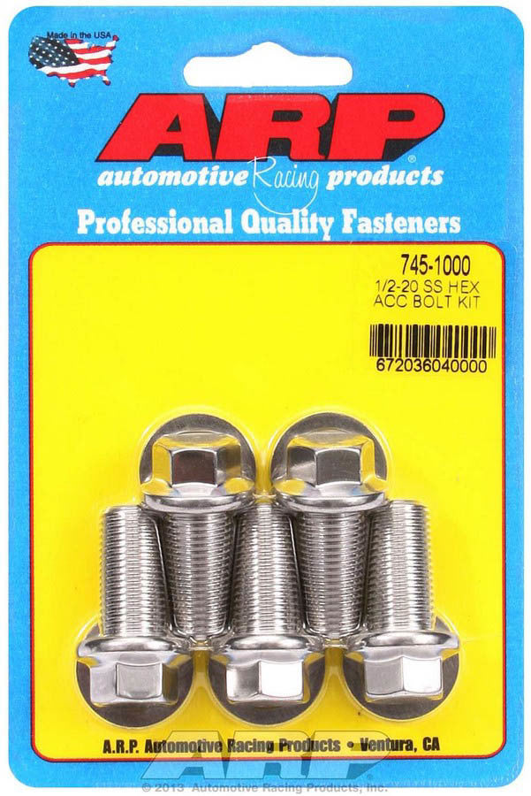 Auto Racing Products 745-1000 S/S Bolt Kit - 6pt. (5) 1/2-20 x 1.000 Auto Racing Products 745-1000