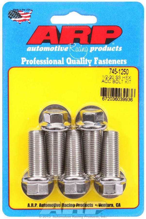 Auto Racing Products 745-1250 S/S Bolt Kit - 6pt. (5) 1/2-20 x 1.250 Auto Racing Products 745-1250
