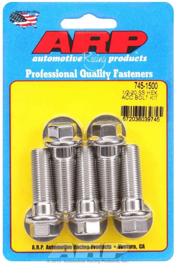 Auto Racing Products 745-1500 S/S Bolt Kit - 6pt. (5) 1/2-20 x 1.500 Auto Racing Products 745-1500