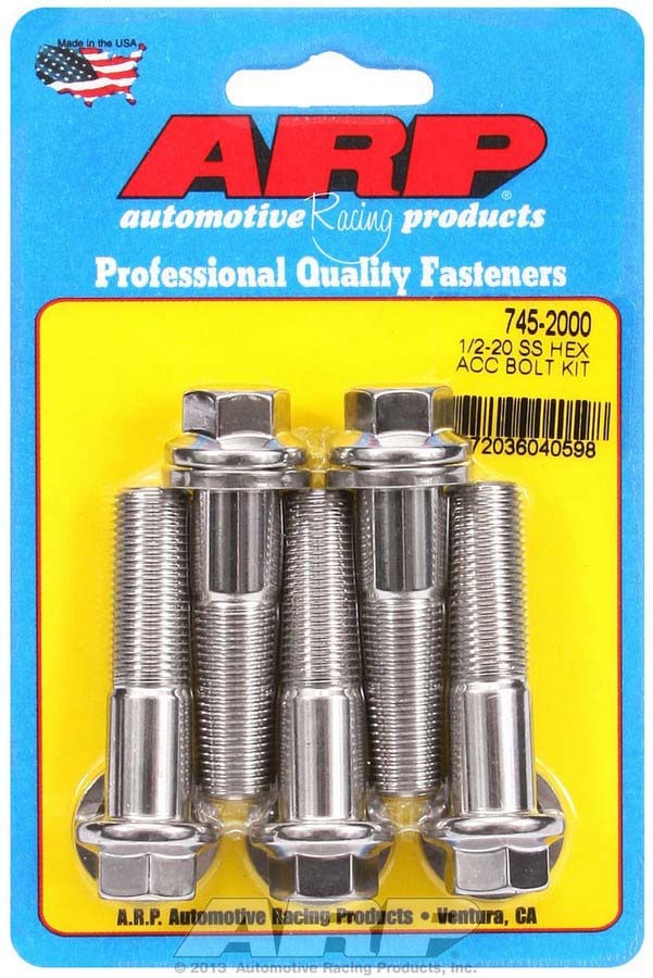 Auto Racing Products 745-2000 S/S Bolt Kit - 6pt. (5) 1/2-20 x 2.000 Auto Racing Products 745-2000