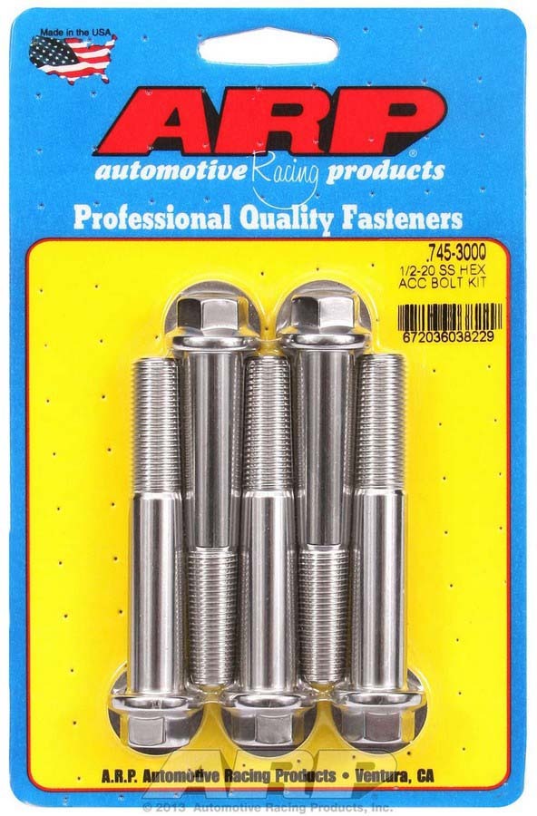 Auto Racing Products 745-3000 S/S Bolt Kit - 6pt. (5) 1/2-20 x 3.000 Auto Racing Products 745-3000