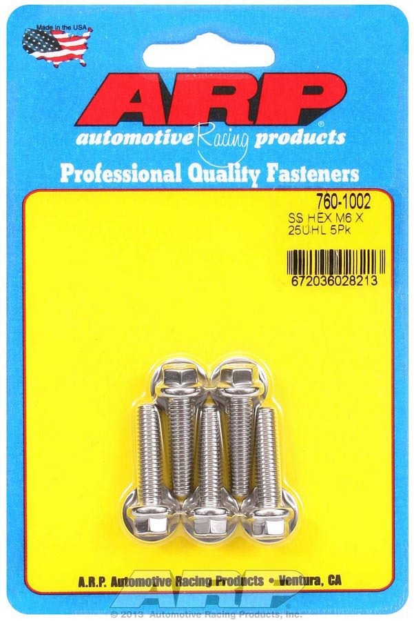 Auto Racing Products 760-1002 SS Bolt Kit - 6pt 5pk 6mm x 1.00 x 25mm Auto Racing Products 760-1002
