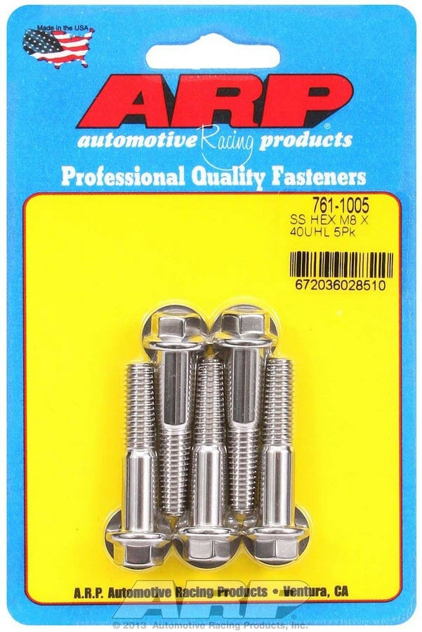 Auto Racing Products 761-1005 8mm x 1.25 x 40mm 6pt S/S Bolt Kit 5pk Auto Racing Products 761-1005