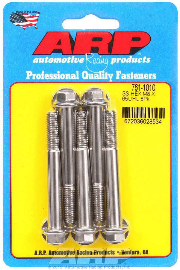 Auto Racing Products 761-1010 8mm x 1.25 x 65mm 6pt SS Bolt Kit 5pk Auto Racing Products 761-1010