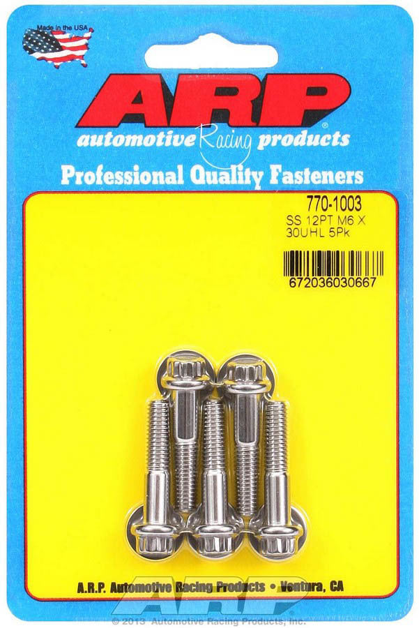 Auto Racing Products 770-1003 S/S Bolt Kit - 12pt. (5) 6mm x 1.00 x 30 Auto Racing Products 770-1003