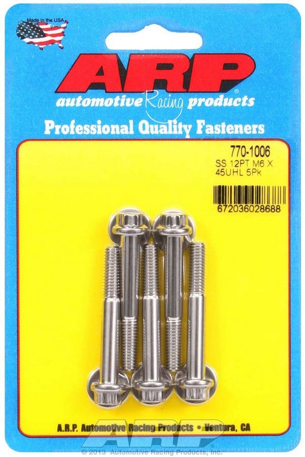 Auto Racing Products 770-1006 S/S Bolt Kit - 12pt. (5) 6mm x 1.00 x 45mm Auto Racing Products 770-1006