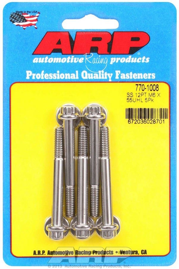 Auto Racing Products 770-1008 S/S Bolt Kit - 12pt. (5) 6mm x 1.00 x 55mm Auto Racing Products 770-1008