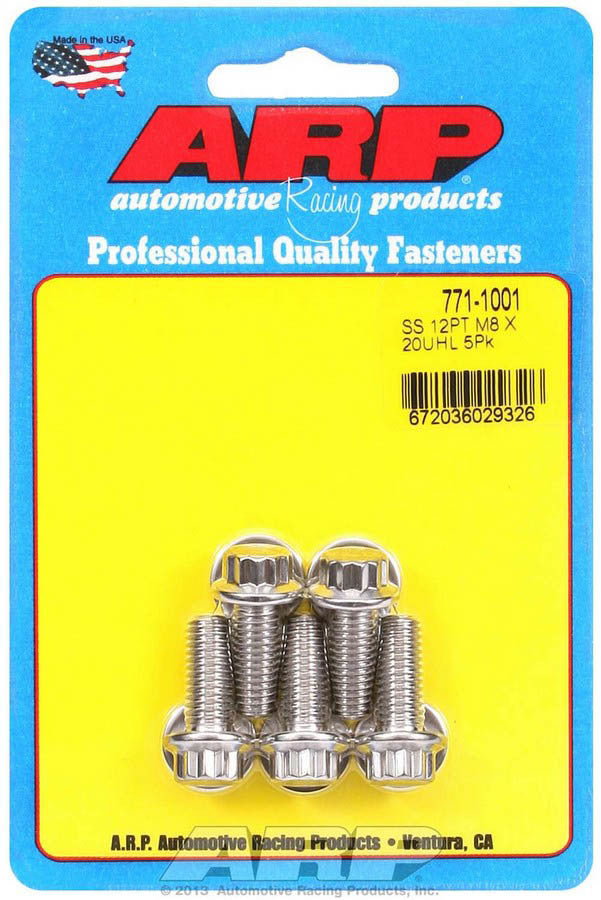 Auto Racing Products 771-1001 S/S Bolt Kit - 12pt. (5) 8mm x 1.25 x 20 Auto Racing Products 771-1001