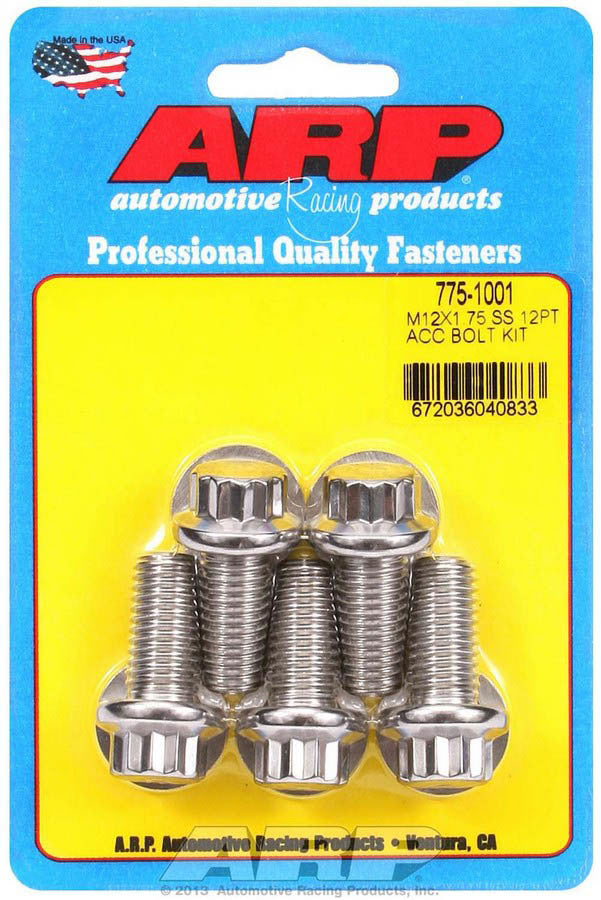Auto Racing Products 775-1001 S/S Bolt Kit - 12pt. (5) 12mm x 1.75 x 25mm Auto Racing Products 775-1001