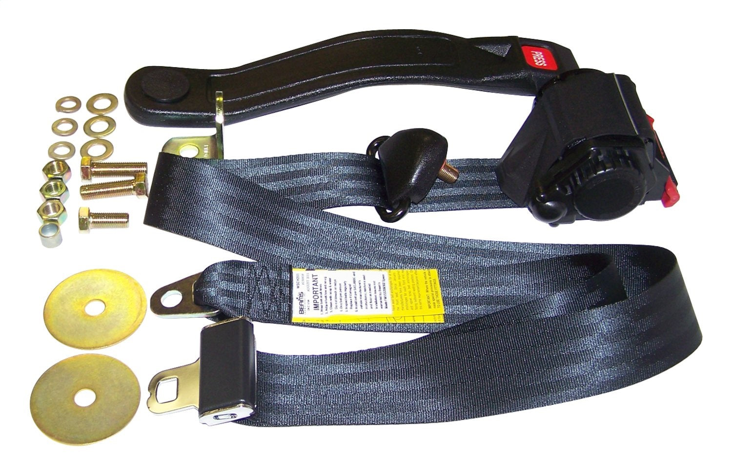 Crown Automotive Jeep Replacement BELT3B Seat Belt Set; Front Left; 3 Point; Black; Retractable; Crown Automotive Jeep Replacement BELT3B