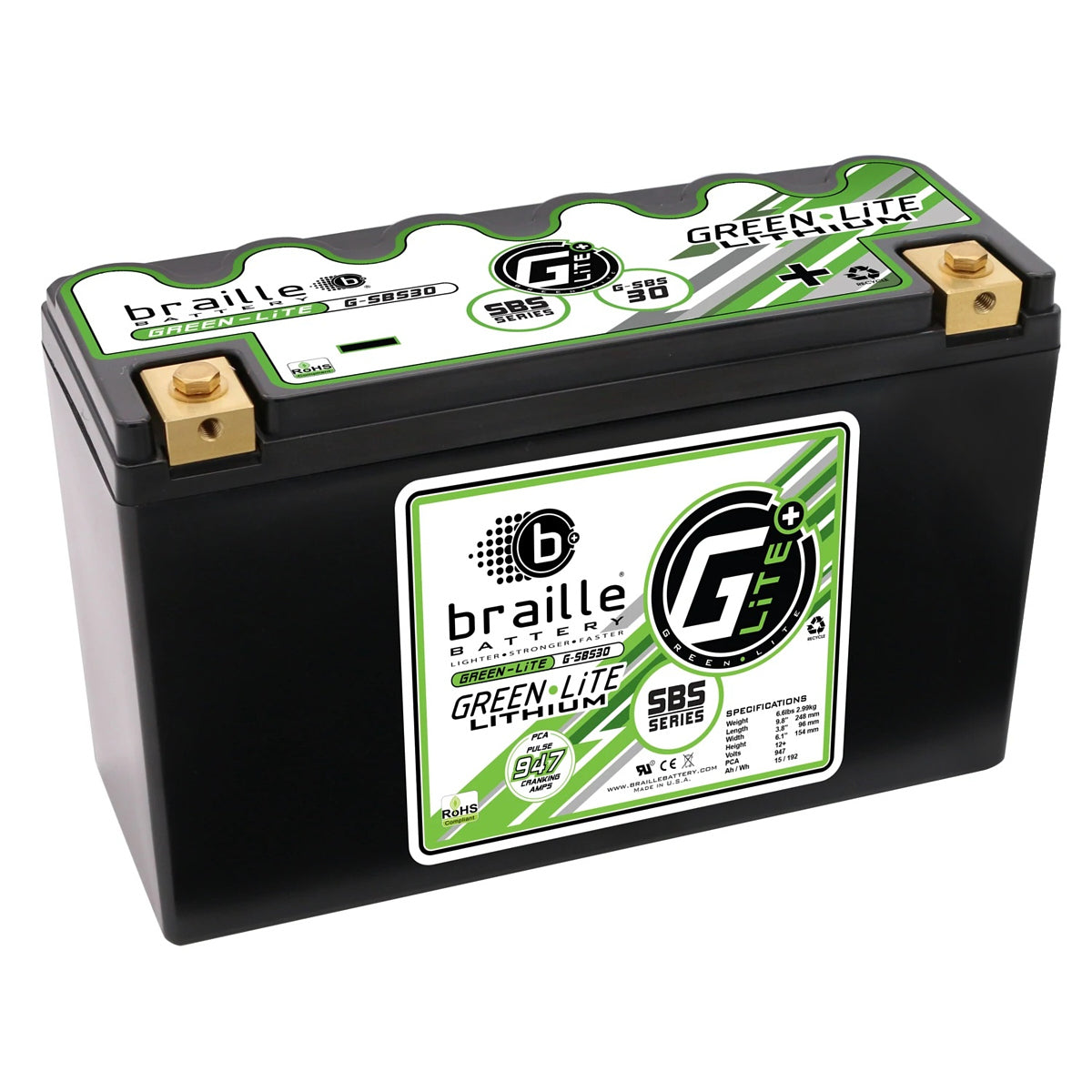 Braille Battery G-SBS30 Green-Lite Lithium G-SBC30 Battery 947 Amps Braille Battery G-SBS30