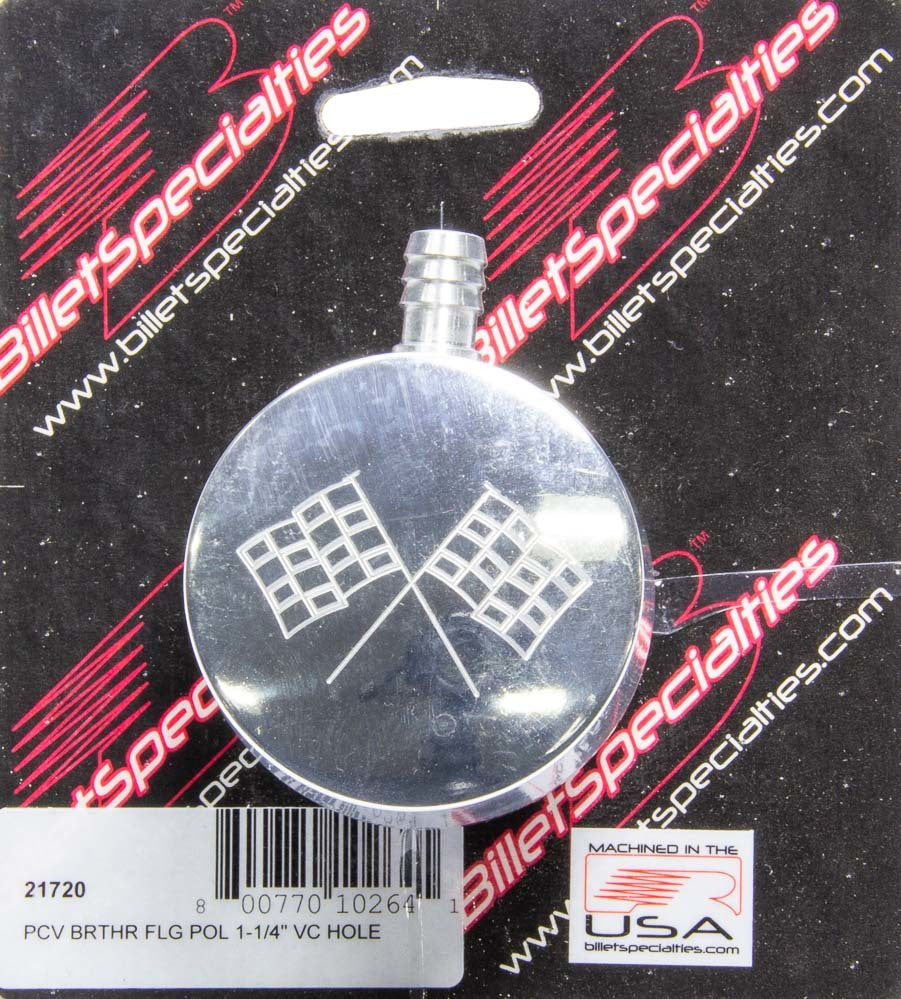 Billet Specialties 21720 Polished PCV Breather Cross-Flags Logo Billet Specialties 21720