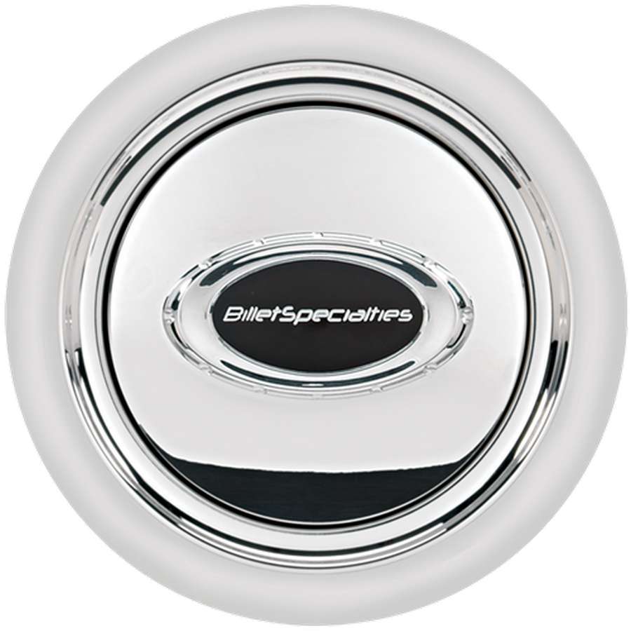 Billet Specialties 32725 Horn Button Smooth Polished w/Black Logo Billet Specialties 32725