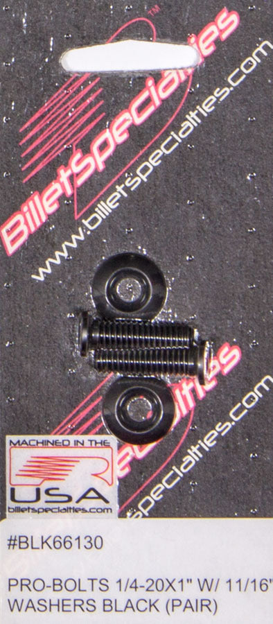 Billet Specialties BLK66130 1/4-20 x 1in SS Bolts Black Pair Billet Specialties BLK66130