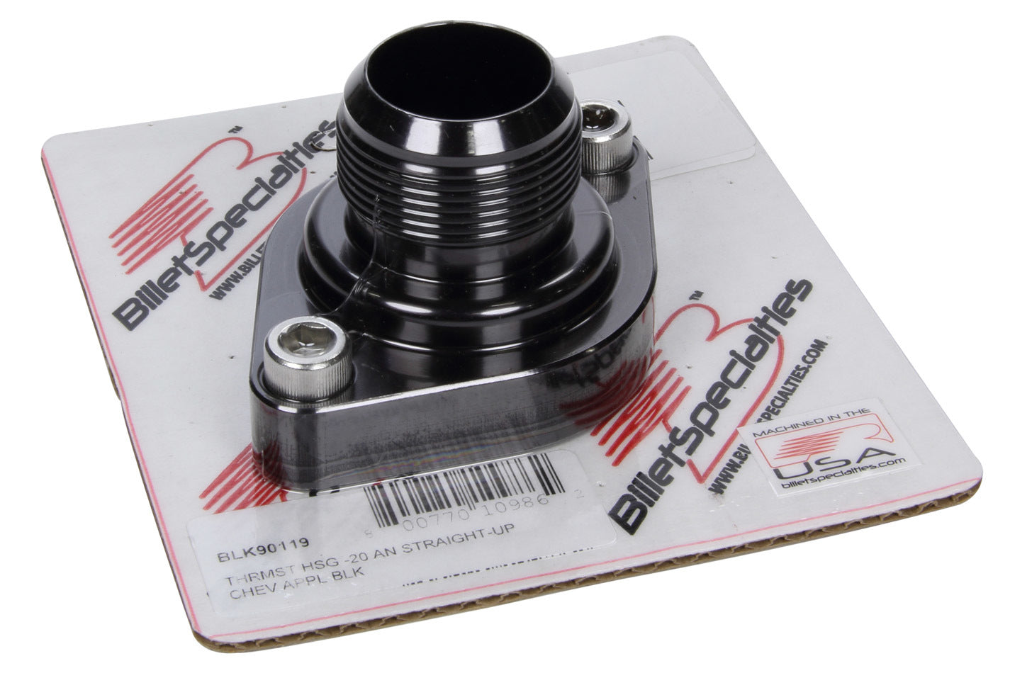 Billet Specialties BLK90119 Thermostat Housing -20AN Straight Up Chevy Black Billet Specialties BLK90119
