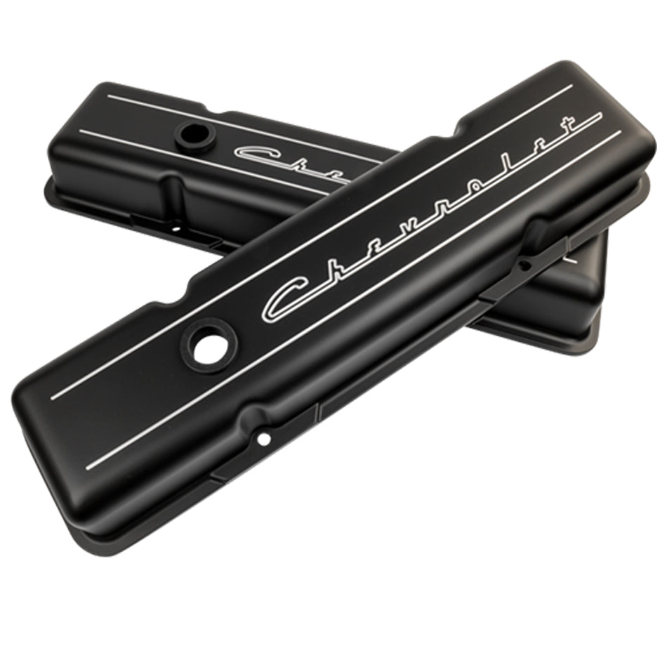 Billet Specialties BLK95123 Valve Cover SBC Short Chevrolet Logo Black Billet Specialties BLK95123