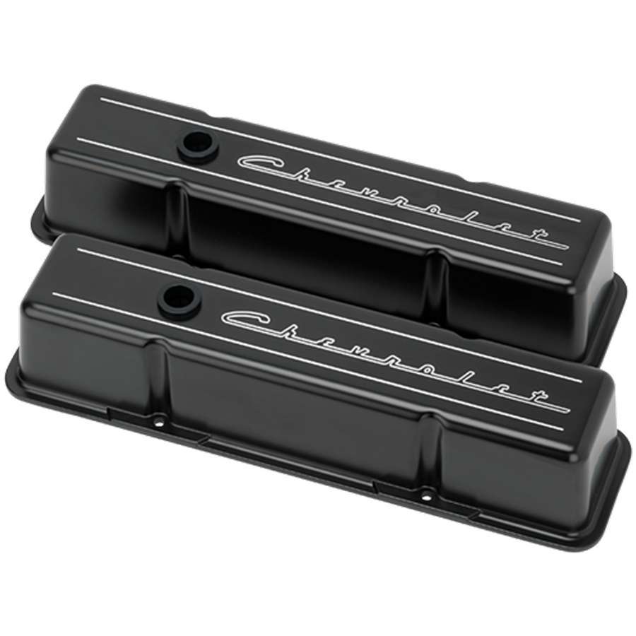 Billet Specialties BLK95223 SBC Tall Valve Covers Chevrolet Script Black Billet Specialties BLK95223