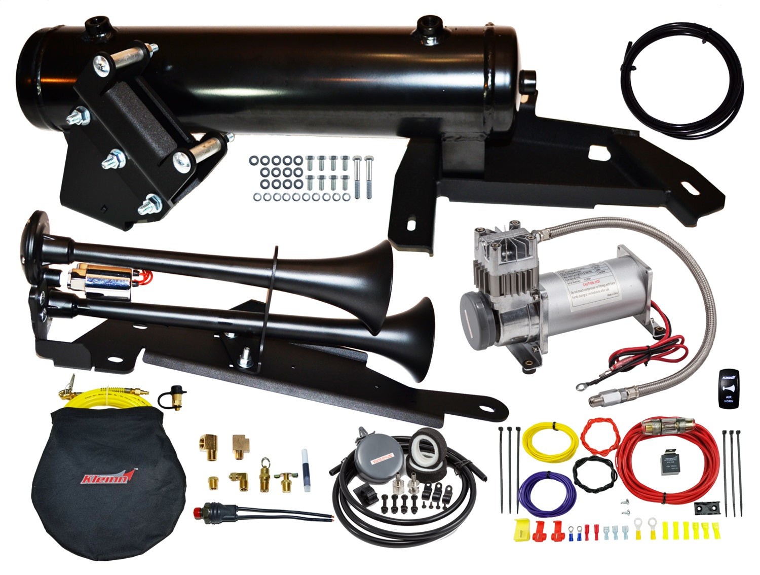 Kleinn Automotive Air Horns CANX3-KIT Onboard Air System w/Horn; Heavy Duty; 150 PSI; w/Air Horn And Tire Inflator; Kleinn Automotive Air Horns CANX3-KIT