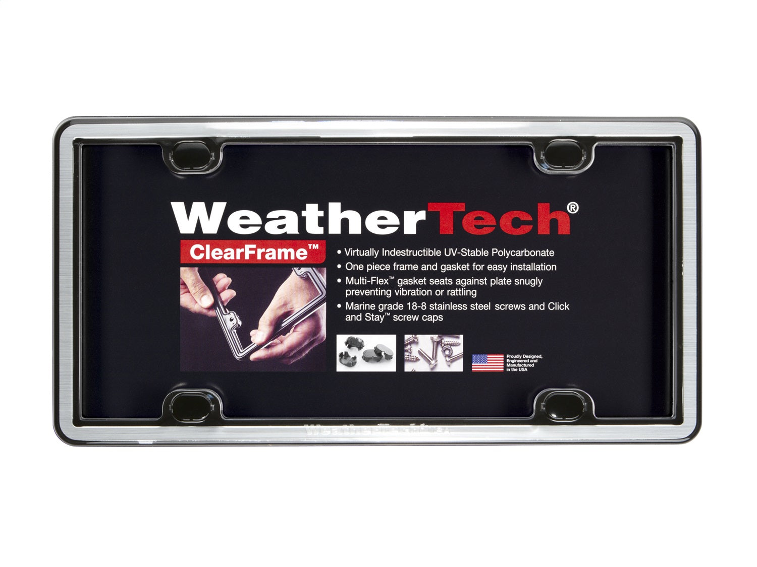 Weathertech 63027 ClearFrame™ License Plate Frame; Brushed Stainless; Weathertech 63027