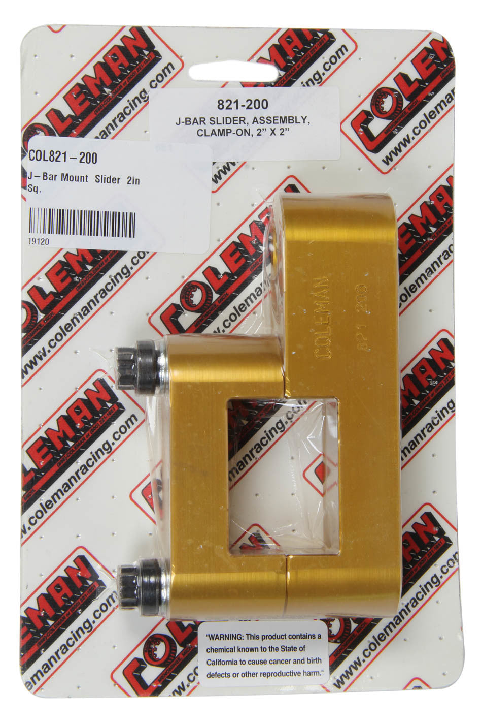 Coleman Machine 821-200 J-Bar Mount  Slider  2in Sq. Coleman Machine 821-200